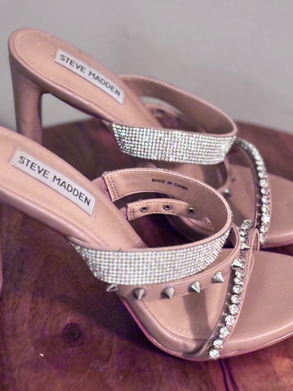 Steve Madden Nude Rhinestone & Stud Slide Heels - Picture 2 of 3